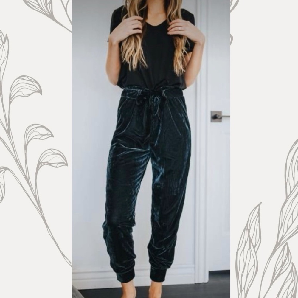 Orb Life Abby Crushed Velvet Joggers Slate NWT Medium